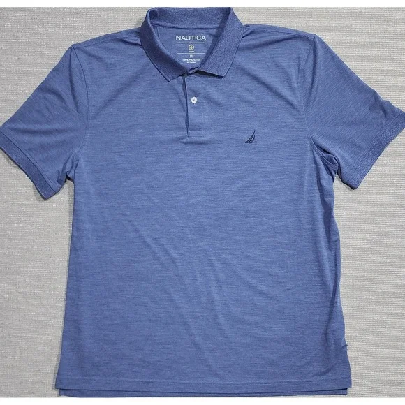 Nautica Mens XL Blue Heathered Wicking Performance Short Sleeve Polo Shirt - Picture 7 of 12